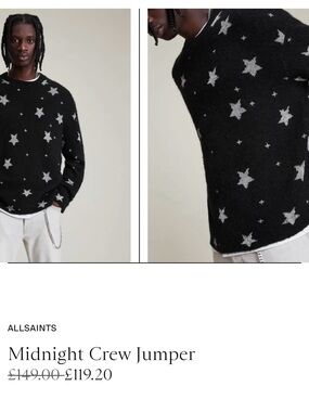 All Saints Midnight Crew Jumper/Crewneck Sweater with Stars